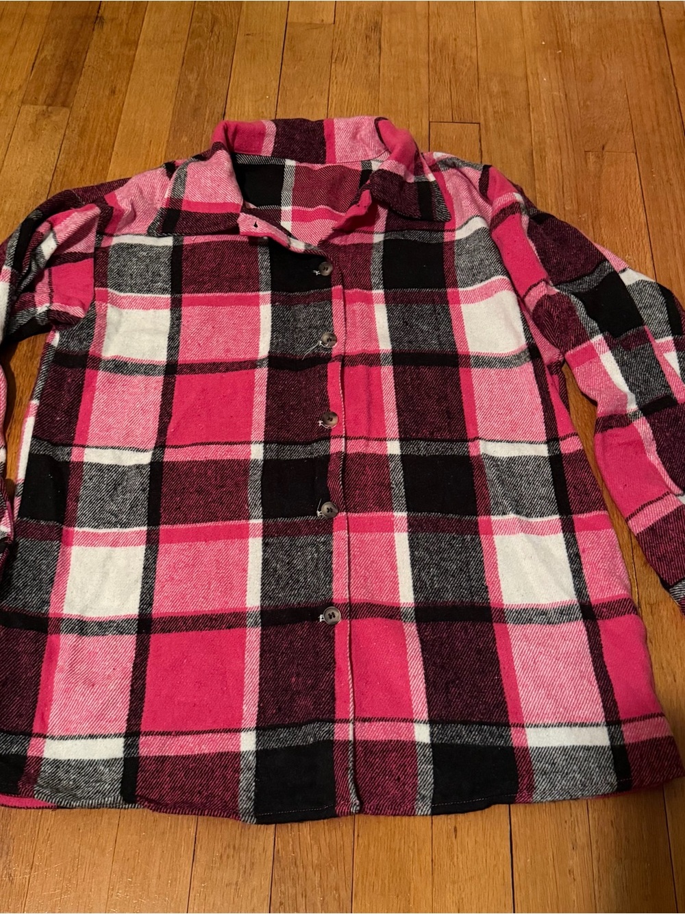 Pink Plaid Button-Down Shirt Jacket